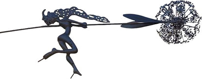 Flower Fairy Dancing with Dandelion, Fairy Garden Sculptures, Angel Metal Ornaments Gardens Art Sculpture, Stainless Steel Statue Garden Ornaments Art Decorations for Outdoor Yard Lawn Patio (E_3D)