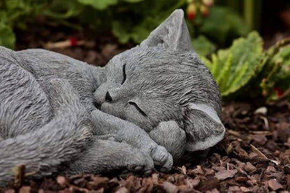 Curled up Sleeping cat Figurine Garden Resting Kitty Statue Cute Concrete cat Sculpture Great Gift for pet Lovers