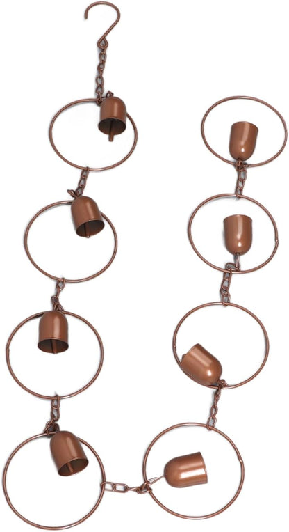 Hanging Rain Chime Metal Rain Chain Garden Wind Chimes 8 Bells Chimes, 47in Beautiful Sound Decorative Bell Shaped Rain Chain for Gutter Drainage Eaves Drains Downspouts