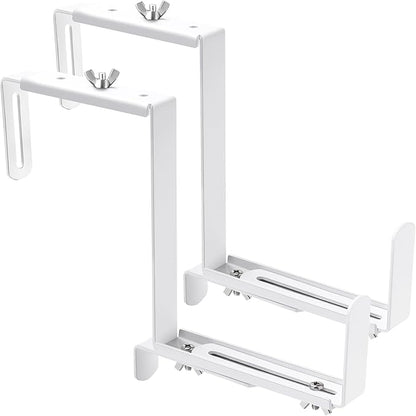 VIVIKEN Planter Box Brackets, Adjustable Flower Box Brackets for Deck Railing, 2 Pack No Drill Window Box Bracket for Outdoor Planters-White
