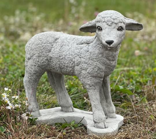 Lamb Statue Outdoor or Indoor Sculpture Concrete Lamb Figurine Garden Lamb Decor Realistic Sheep Statue