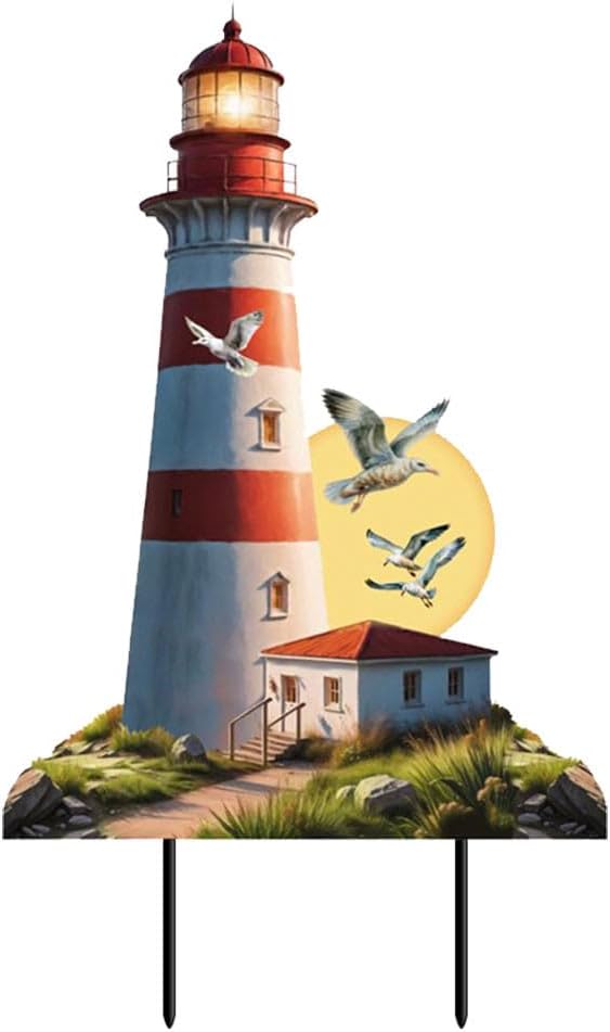 Briarwood Lane Lighthouse At Sunset Metal Art