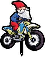 Garden Outdoor Small Metal Art 7"x 6" Weather Resistant Lawn Ornaments Sturdy Stakes Yard Sign Decoration for Patio (Gnome on a Motorcycle)
