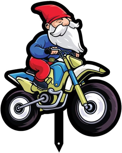 Garden Outdoor Small Metal Art 7"x 6" Weather Resistant Lawn Ornaments Sturdy Stakes Yard Sign Decoration for Patio (Gnome on a Motorcycle)
