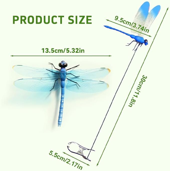 8 Pack Dragonfly Clips for Outdoor Decor - 3D Realistic Fake Dragonflies, Lifelike Insect Clips for Hats, Garden, Plants & Patio, Waterproof Hanging Ornaments with Wind-Activated Wings