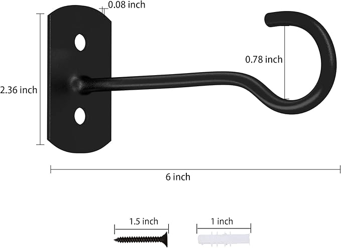 6in Hanging Plant Hooks 4Pack Ceiling Hooks for Plants, Indoor & Outdoor Decoration, Black