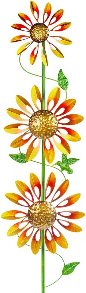 VEWOGARDEN Sunflower Wind Spinners Outdoor Kinetic Garden Wind Spinner with Stakes Metal Garden Decor for Yard Lawn Patio, Yellow