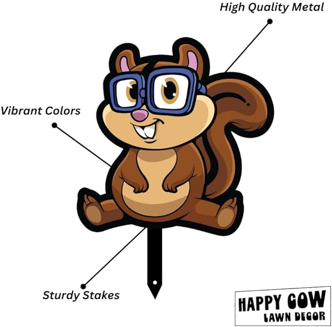 Garden Outdoor Small Metal Art 7"x 6" Weather Resistant Lawn Ornaments Sturdy Stakes Yard Sign Decoration for Patio (Chipmunk with Glasses)