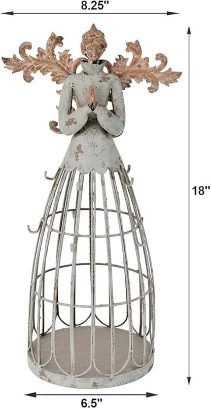 Linfevisi Angel Garden Statue with Hook Indoor Outdoor Antiqued Metal Yard Art Lawn Decor Holiday Decorations Gift Idea 18”H Metal Praying Angel