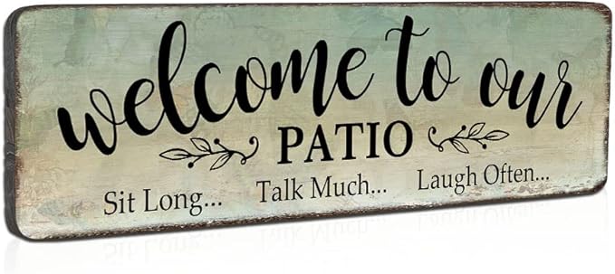 Patio Signs Welcome To Our Patio Sign Wooden Hanging Patio Wall Decor Rustic Patio Sign Outdoor Decoration For Patio, Porch, Front Door, Garden Decor, 16''x5''