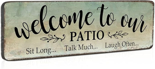 Patio Signs Welcome To Our Patio Sign Wooden Hanging Patio Wall Decor Rustic Patio Sign Outdoor Decoration For Patio, Porch, Front Door, Garden Decor, 16''x5''