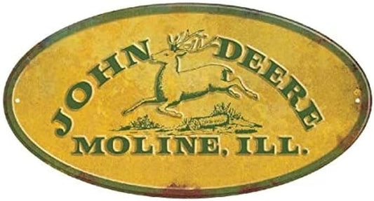 John Deere Metal Sign - JD Moline, ILL. Vintage Yellow