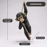Hanging Monkey Outdoor Decor, Resin Statue on Rope for Front Porch, Patio, Yard, Tree Fence, Garden Ornament, Animal Decoration for Outside Spaces, 21.7 in