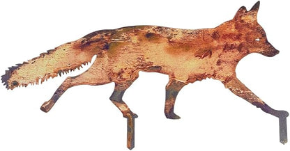 CREATCABIN Metal Fox Outdoor Decor Fox Garden Stakes Rustic 3D Sneaky Animal Art Sculptures Figures Decoration for Patio Lawn Yard Backyard Art Decoration Housewarming Chocolate Color 8 x 15 inch