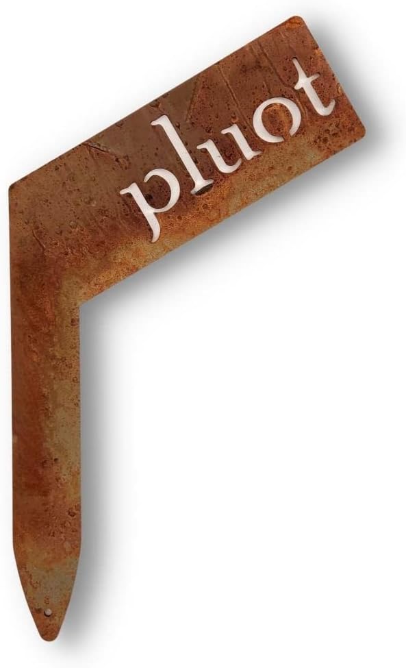Planter Size Small Metal Garden Plant Vegetable Flower or Herb Markers 13.5 Inches Tall (pluot, Naturally Rusted)