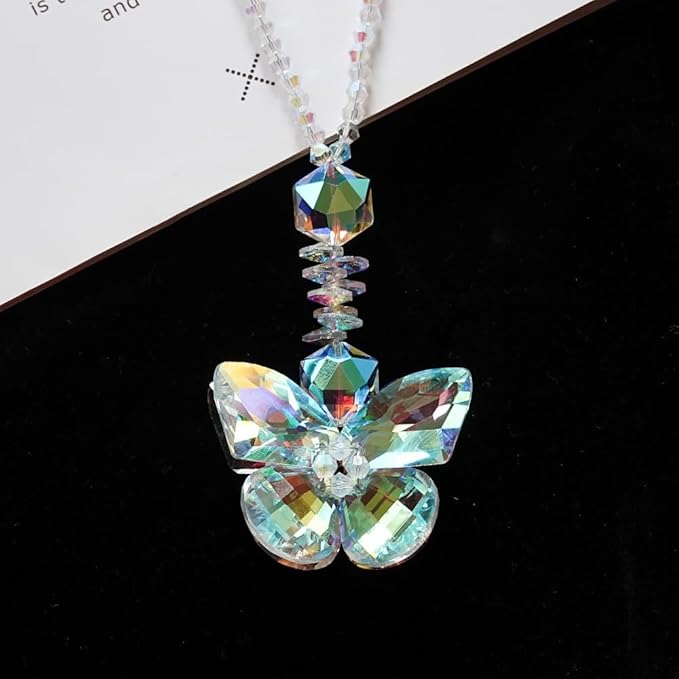Butterfly Hanging Ornament for Car Decor Sun Catcher- Crystal Rain Bown Maker for Window Hanging - AB Colored Hanging Pendant for Home Garden