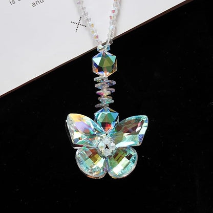 Butterfly Hanging Ornament for Car Decor Sun Catcher- Crystal Rain Bown Maker for Window Hanging - AB Colored Hanging Pendant for Home Garden