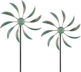 Stargarden 2Pack Wind Spinners Outdoor Metal, Garden Pinwheels Waterproof Wind Sculptures, Small Windmills for Yard and Garden Decor