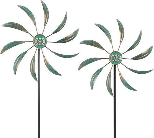 Stargarden 2Pack Wind Spinners Outdoor Metal, Garden Pinwheels Waterproof Wind Sculptures, Small Windmills for Yard and Garden Decor