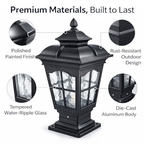 Outdoor Post Light - 17.72" Hardwired E26 Pier Mount Lantern