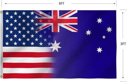 USA Australia Combination Flag 3X5FT, Double Sided 3Ply, American Australian Flags, Men Women Banner,Vibrant Colors, Double Stitched with 2 Brass Grommets, Bar Garden Street Decoration, GYM, Office Decor,Indoor Outdoor Use,Gifts. (US-AUS-Z, 3x5ft3ply)