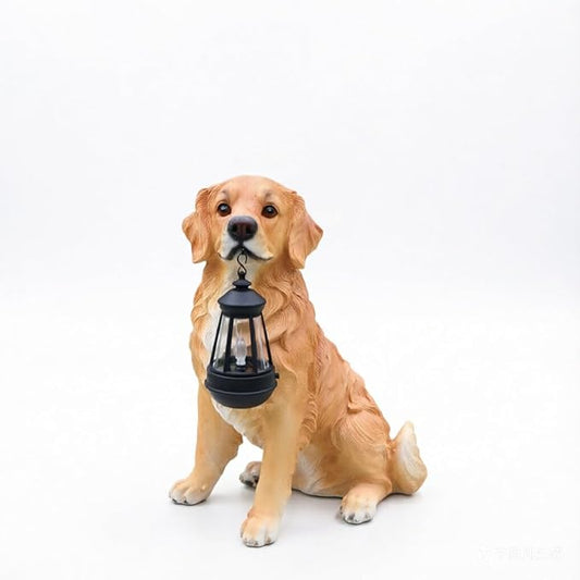 Outdoor Golden Retriever Dog Statue with Interchangeable Welcome Sign Detachable Garden Dog Sculpture Décor Garden Statue Outdoor Dog Statue Solar Lights Statue Outdoor Garden Decor