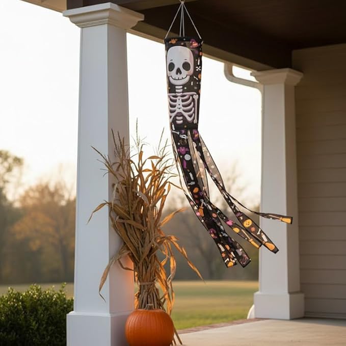 Madrona Brands Halloween Skeleton Windsock | Durable Outdoor Hanging Wind Sock Decoration | Yard, Porch, Lawn | 48 Inch