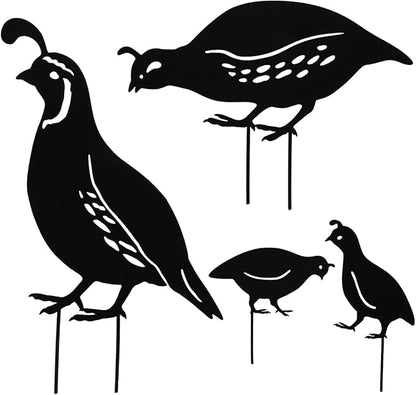 COHEALI Metal Quail Garden Stakes 4pcs Silhouette Quail Family Stake Farm Animal Decorations for Outdoor Garden Patio Lawn Yard Pathway Sticks Decor