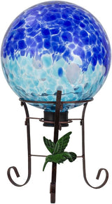 Stargarden Gazing Ball, 10 Inch Gazing Globe, Decorative Glass Balls with Metal Ball Holder, Mixed Blue Globe for Indoor, Outdoor Decor