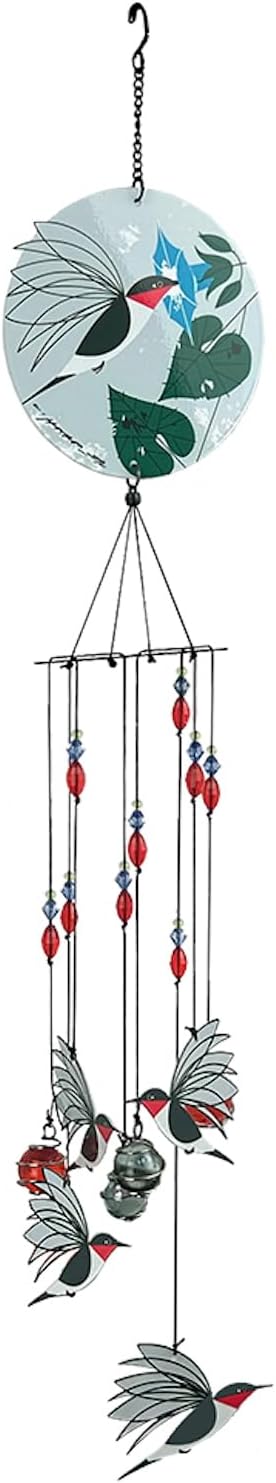 Red Carpet Studios Windchimes - Charley Harper Mid Century Modern Spiral Wind Chime Garden Gift, 31" Long, Little Sipper Hummingbird