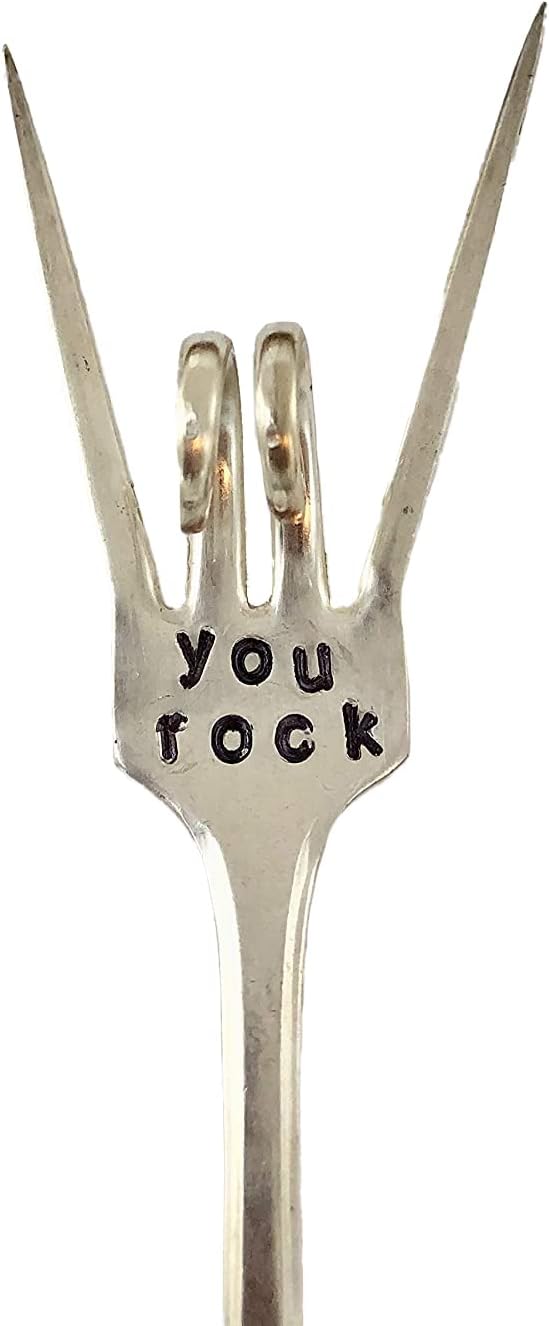 YOU ROCK Flower Pot Marker, Plant sign, recycled Fork