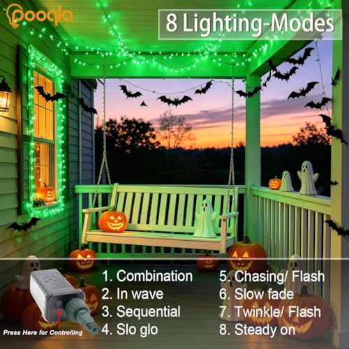 Pooqla 200 LED Green Halloween String Lights - 66 ft