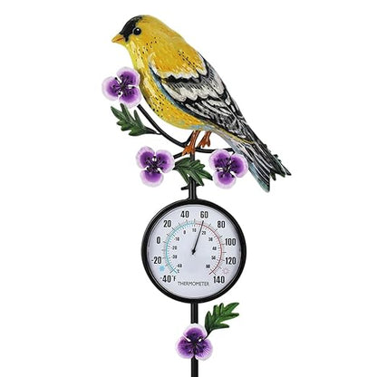 Outdoor Thermometer, Hummingbird Outside Thermometer with Garden Stake, 35" Tall No Battery Needed Wall Thermometer for Yard Patio Decor