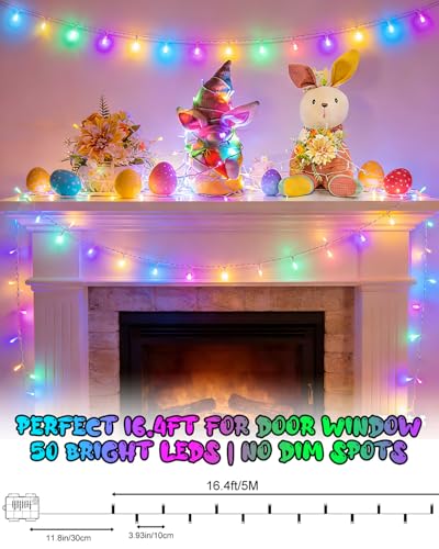 Easter String Lights - Battery Operated, 16.4ft, 50 LED, 8 Modes, Timer, Waterproof