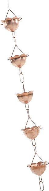 Sorandy Rain Chain, 5 Petal Cups Copper Rainwater Drainage Chain, Wide Bell Mouth Design with Easy Installation, Ideal for Gutter & No Tools Needed