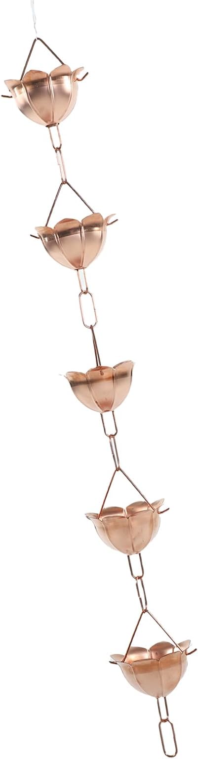 Sorandy Rain Chain, 5 Petal Cups Copper Rainwater Drainage Chain, Wide Bell Mouth Design with Easy Installation, Ideal for Gutter & No Tools Needed