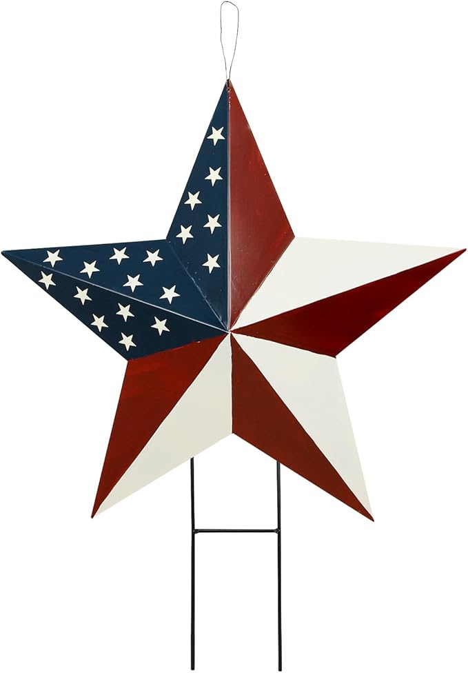 Linfevisi American Flag Star Yard Signs 27.5 Inch Metal Patriotic Barn Stars Garden Stakes US Flag Outdoor 4th of July Decorations Memorial Day Yard Art Lawn Ornaments Patio for Outside
