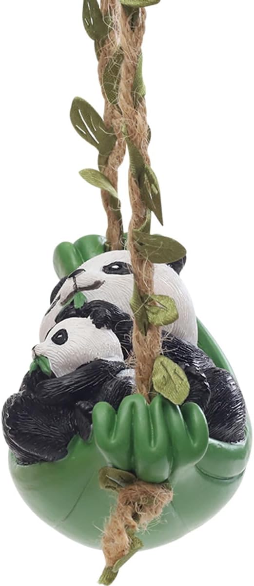 Swing Animals Garden Statue Outdoor Decor, Resin Hanging Animals Figurine Tree Ornaments Yard Art Sculpture for Stump Branch Patio Lawn Decorations (Mom & Baby Panda)