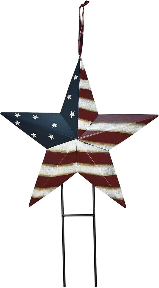 Morning View American Flag Garden Stake Patriotic Decor Metal Star US Flag Yard Sign Bar Star Outdoor Lawn Art Ornament 4th of July Memorial Day Veterans Day Independence Day 12 Inches Tall