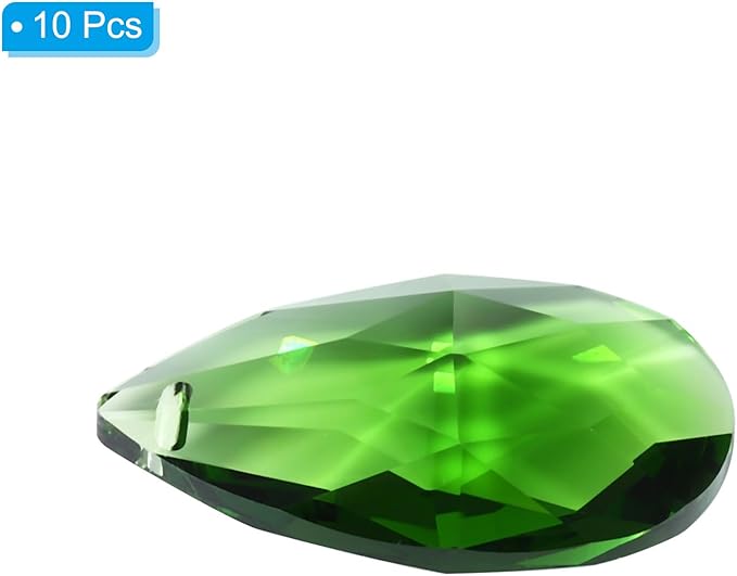 PATIKIL K9 Crystal Pendants Teardrop Beads, 10 Pack 38mm Chandelier Prisms Parts Hanging Beads DIY Lamp for Arts Crafts Decoration, Green