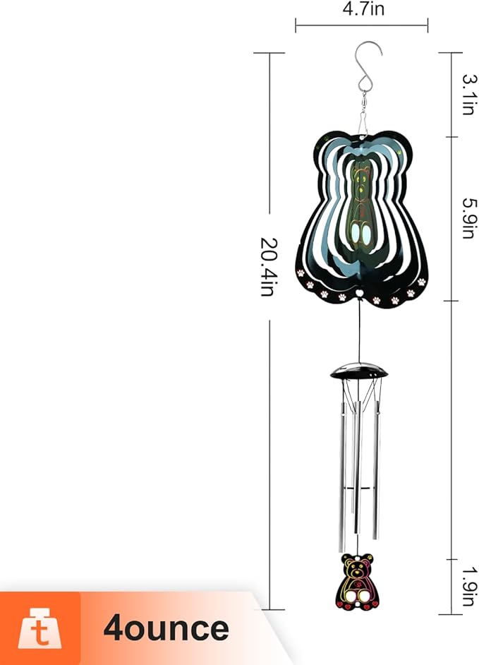 Outdoor Wind Chimes, Memorial Wind Chimes, Cardinal Wind Chimes, Outdoor Garden Decoration Corridor Decorative Wind Chimes, The Best Choice for Mom, Grandma and Sister, A Good Gift Idea(Little Bear)