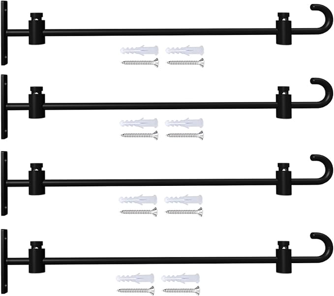 Koutemie Wall Garden Flag Stand Holder Pole with Stoppers for 12 x 18 Outside Small Yard Flags Décor, One Piece Wall Mounted Metal Garden Flag Scroll Hanger for Mailbox Post, Black, 4 Pack