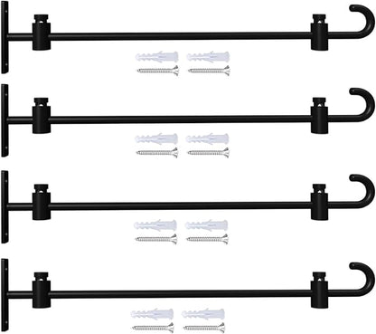 Koutemie Wall Garden Flag Stand Holder Pole with Stoppers for 12 x 18 Outside Small Yard Flags Décor, One Piece Wall Mounted Metal Garden Flag Scroll Hanger for Mailbox Post, Black, 4 Pack