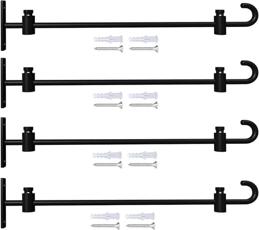 Koutemie Wall Garden Flag Stand Holder Pole with Stoppers for 12 x 18 Outside Small Yard Flags Décor, One Piece Wall Mounted Metal Garden Flag Scroll Hanger for Mailbox Post, Black, 4 Pack