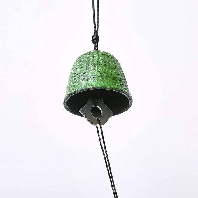 Japanese Bless Small Wind Chimes Outdoor, Green Temple Bell Iwachu Cast Iron Lucky Temple Wind Bell Memorial and Sympathy Wind Chimes for Outside or Indoor for Good Luck Garden, Patio, Balcony