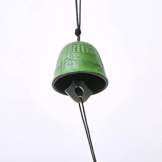 Japanese Bless Small Wind Chimes Outdoor, Green Temple Bell Iwachu Cast Iron Lucky Temple Wind Bell Memorial and Sympathy Wind Chimes for Outside or Indoor for Good Luck Garden, Patio, Balcony