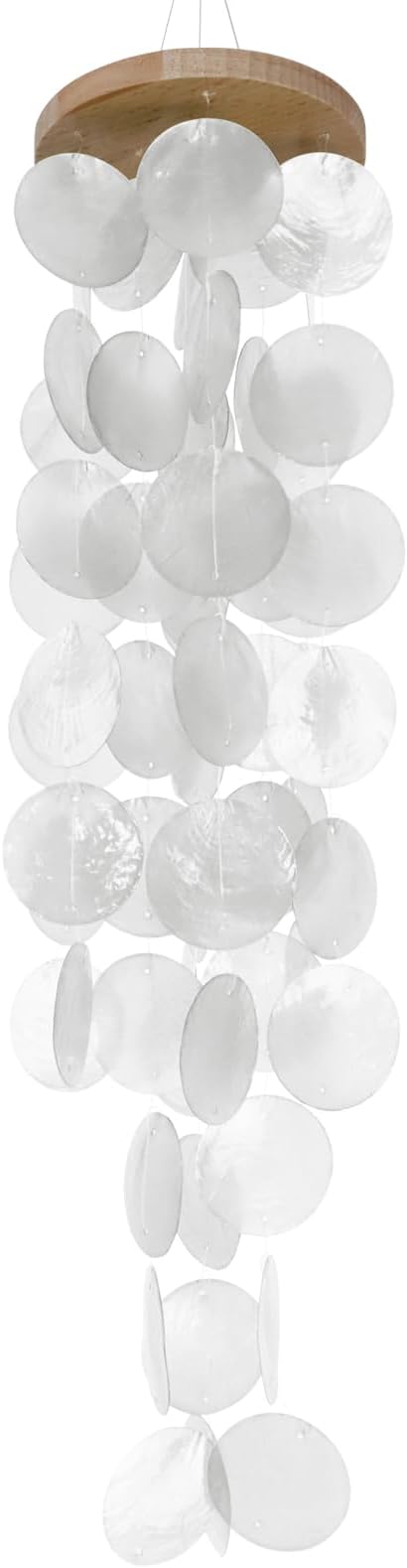 Capiz Shell Wind Chime for Outside 28” Sea Glass Wind Chime Ocean/Beach Themed Chime Gift for Women Mother’s Day Decoration White.