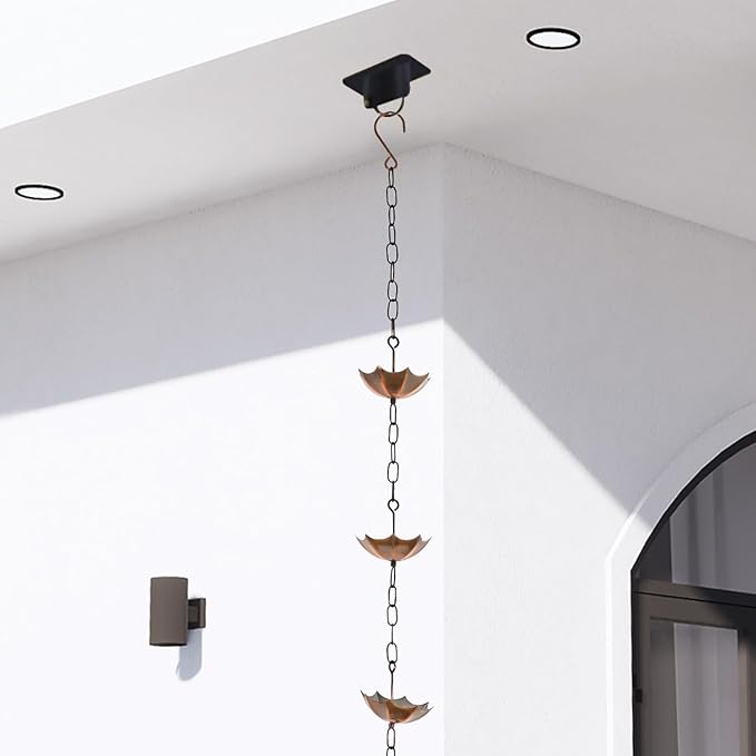 Topadorn 6 FT Metal Rain Chain with 8 Cups, Functional and Decorative Replacement for Gutter Downspouts, Umbrella & Bell Rain Chain for Home, Garden, and Outdoor Use