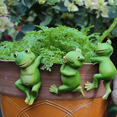 3 PCS Cute Frog Hanging Pot Decorations Statue, Resin Pot Climbing Sculpture Outdoor Statues, Frog Yard Decorations Outdoor