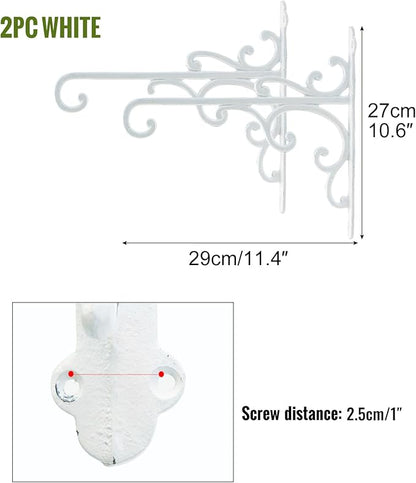 Sungmor Cast Iron Wall Hook Plant Hangers - Home & Garden Heavy Duty Hanging Bracket Plant Hooks - 2PC WHITE Decorative Wall Mount Hooks for Hanging Planter Pot Bird Feeder Birdcage Lantern Wind Chime